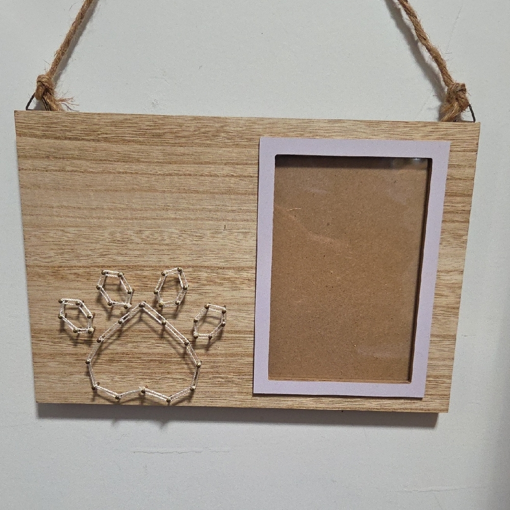 Rustic Wooden Photo Frame with Paw Print Design NEW